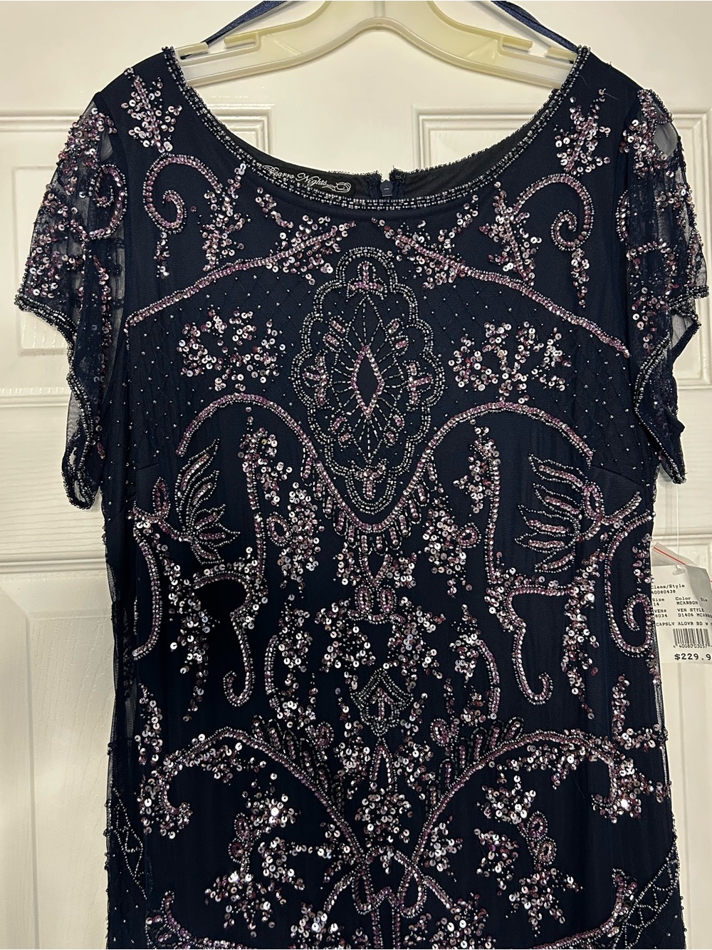 NWT Pizarro Nights Navy Bead and Sequin Embellished Scoopneck Mesh Gown, sz 14 - Picture 5 of 15